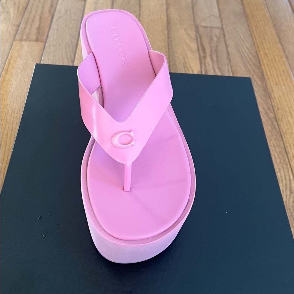 COACH Women's Sculpted Platform "C" Logo Leather Flip Flop - Picture 3 of 16